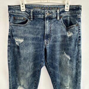 American Eagle Slim Jeans — Y2K Distressed Washed Blue Denim Men's W33 L32